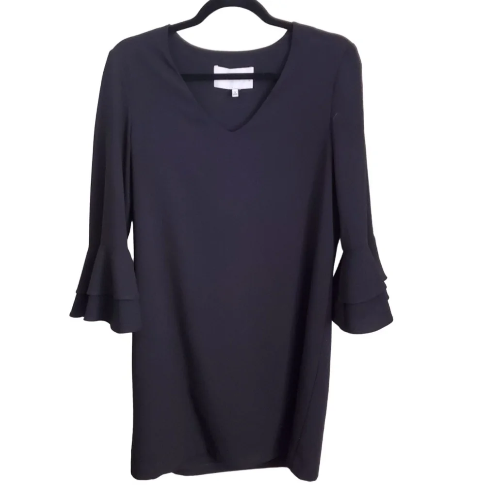 Charles Henry Black Bell Sleeve Crepe Sheath Dress Size S